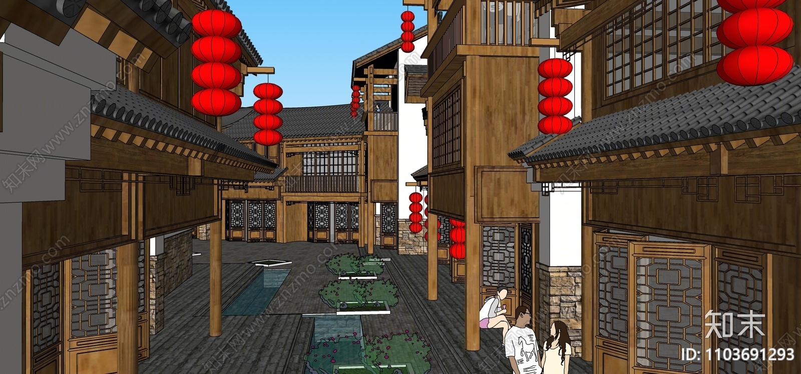 中式商业街SU模型下载【ID:1103691293】