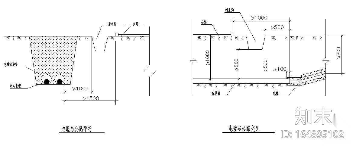 直埋电缆敷设详图cad施工图下载【ID:164895102】