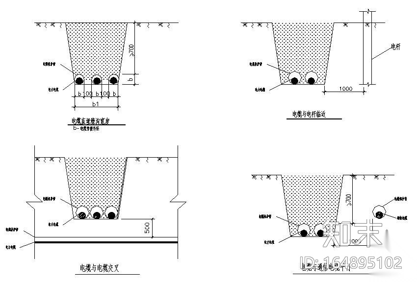 直埋电缆敷设详图cad施工图下载【ID:164895102】