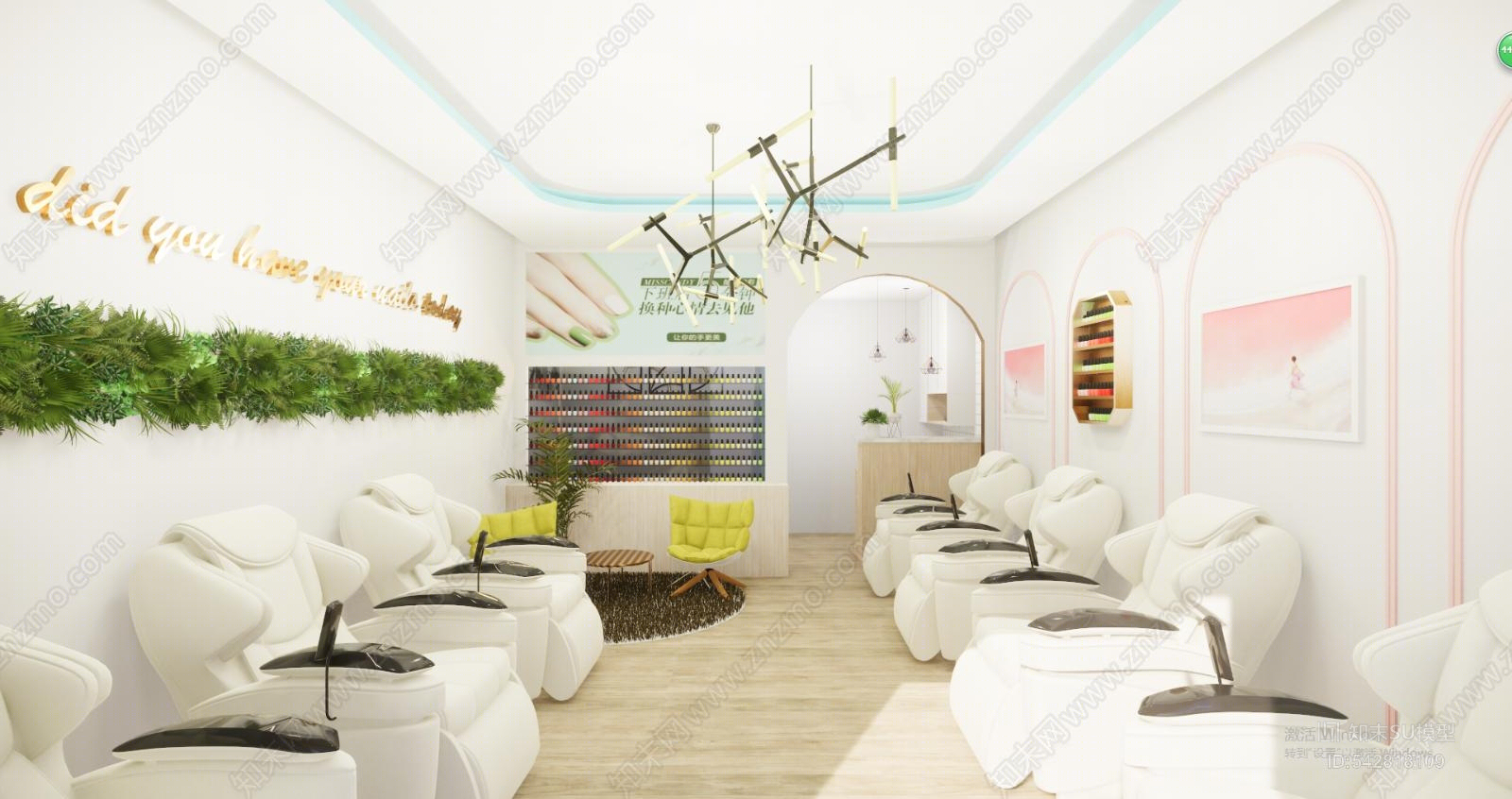 现代轻奢美甲店SU模型下载【ID:542818109】