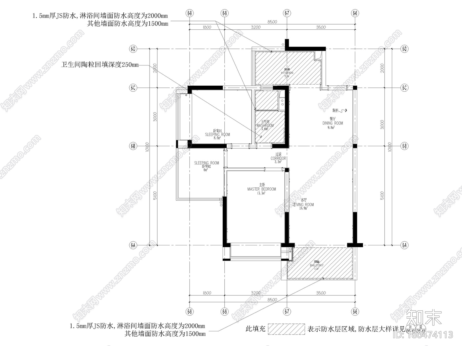 [海南]三亚71㎡现代三居室家装样板间施工图施工图下载【ID:180474113】