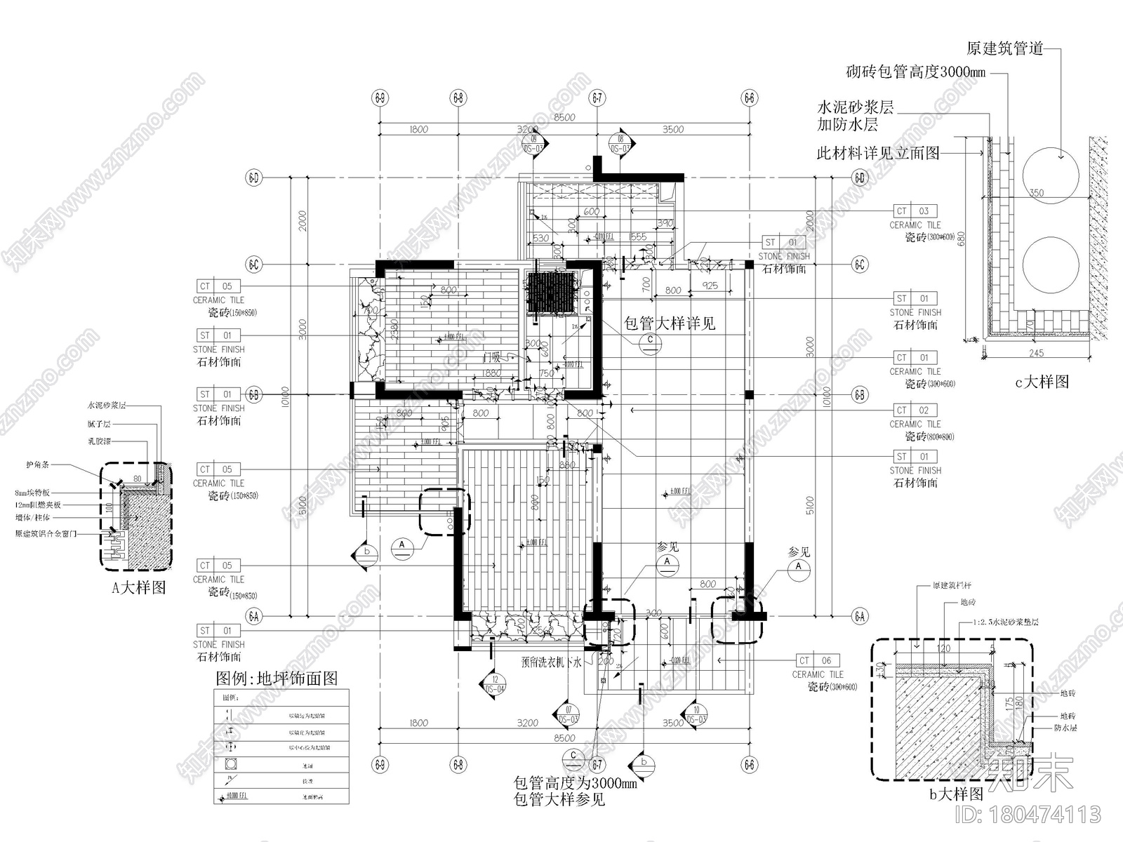 [海南]三亚71㎡现代三居室家装样板间施工图施工图下载【ID:180474113】