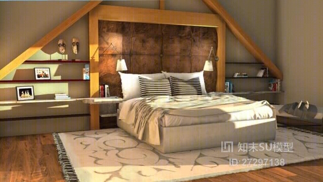 小木屋的卧室SU模型下载【ID:27297138】