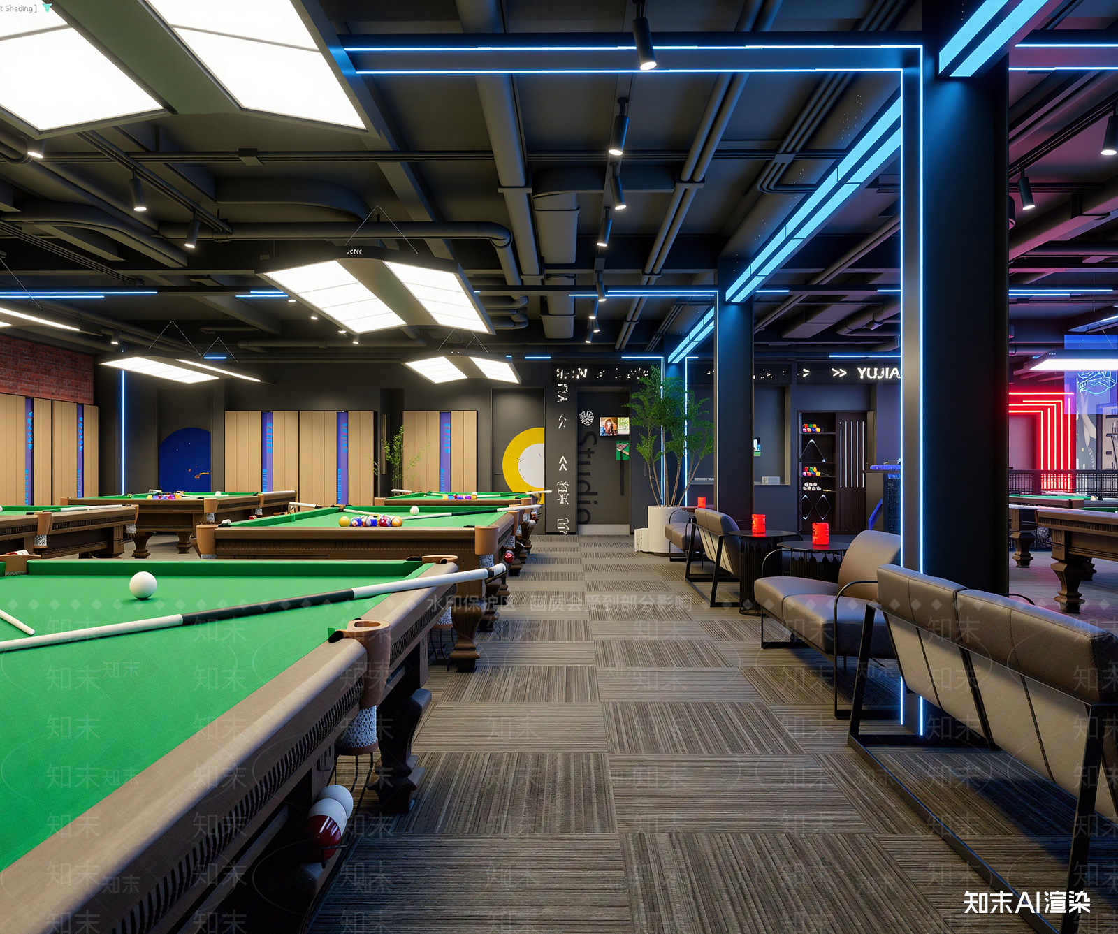 工业风台球室3D模型下载【ID:1213905764】