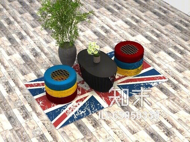 工业风轮胎座椅组合3D模型下载【ID:65050330】