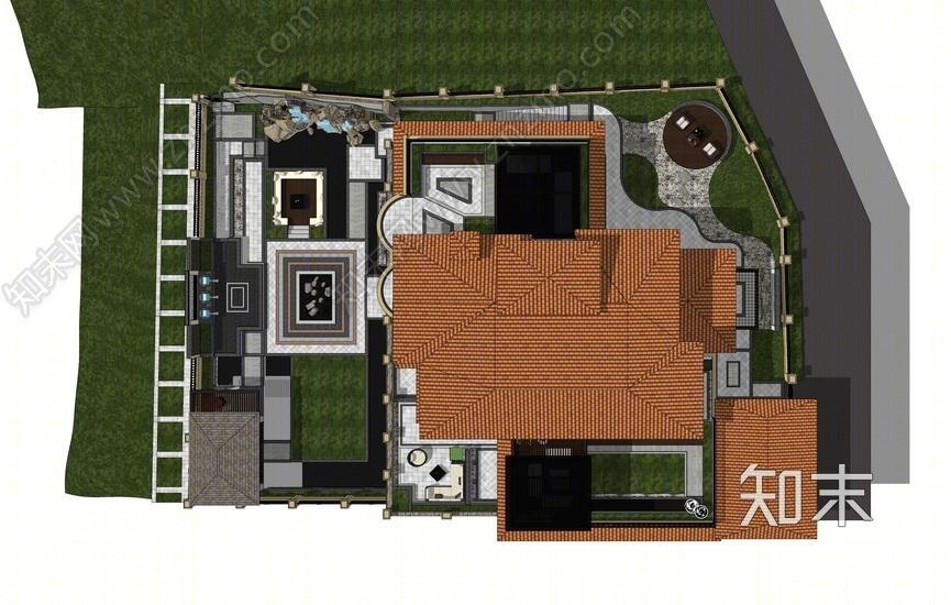 欧式庭院景观SU模型下载【ID:150063155】