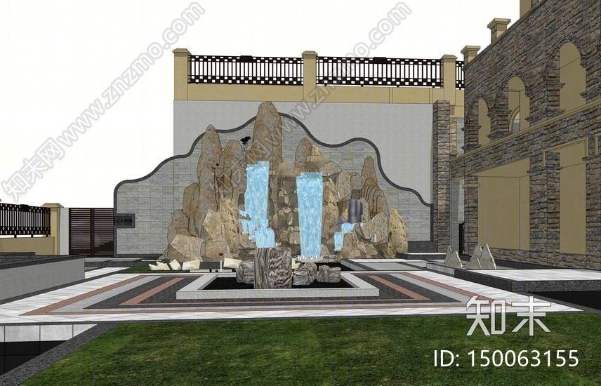 欧式庭院景观SU模型下载【ID:150063155】