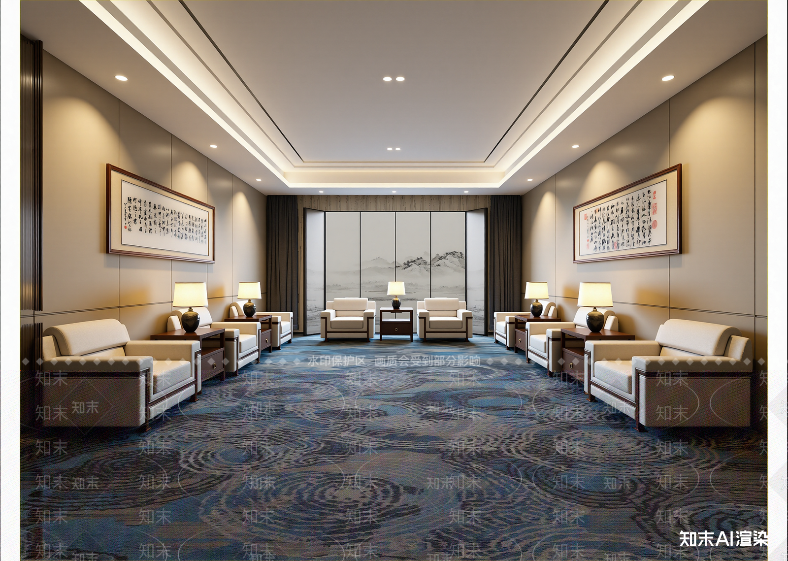 新中式酒店大堂3D模型下载【ID:1214847250】