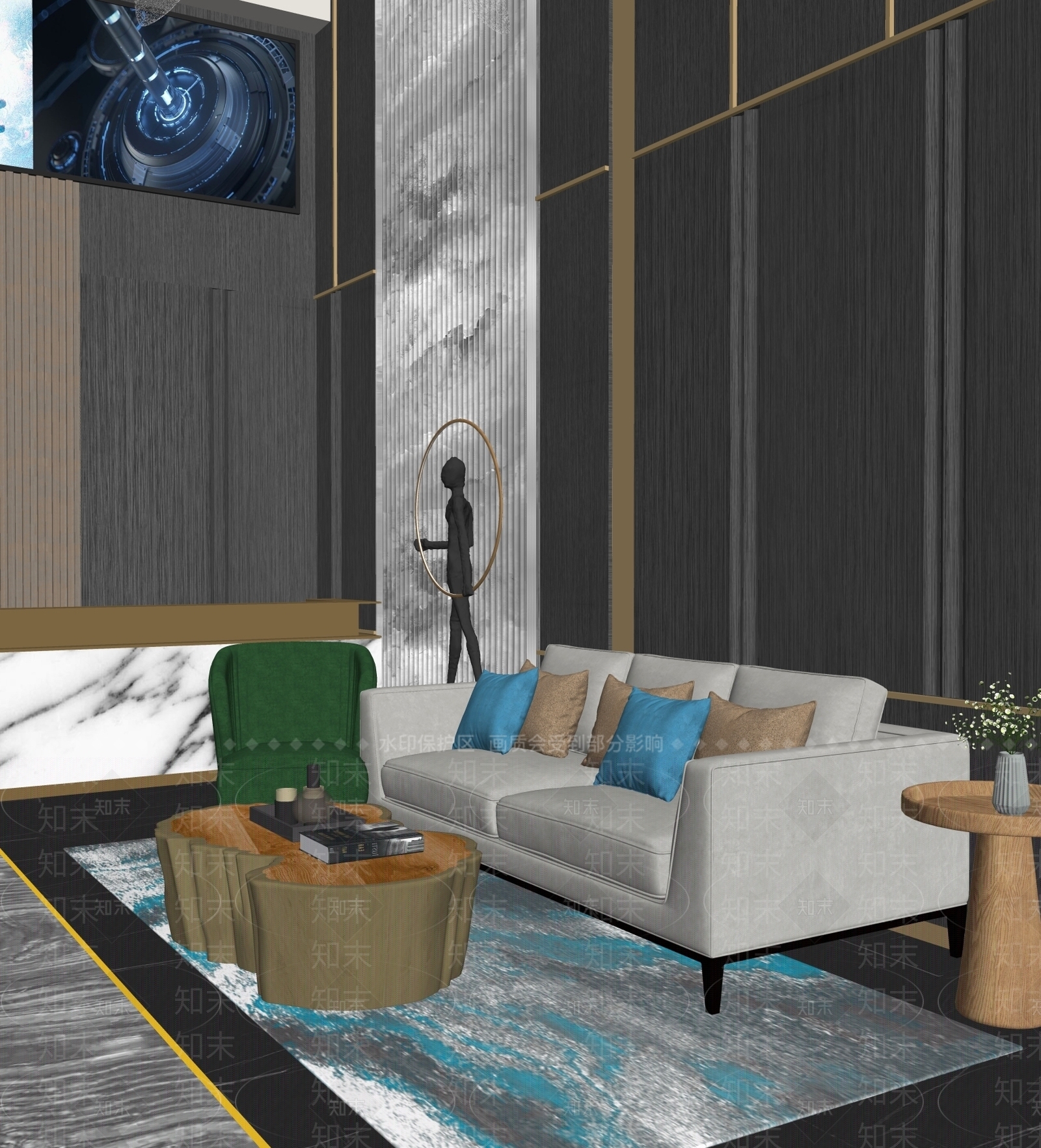 现代酒店大堂SU模型下载【ID:181597177】