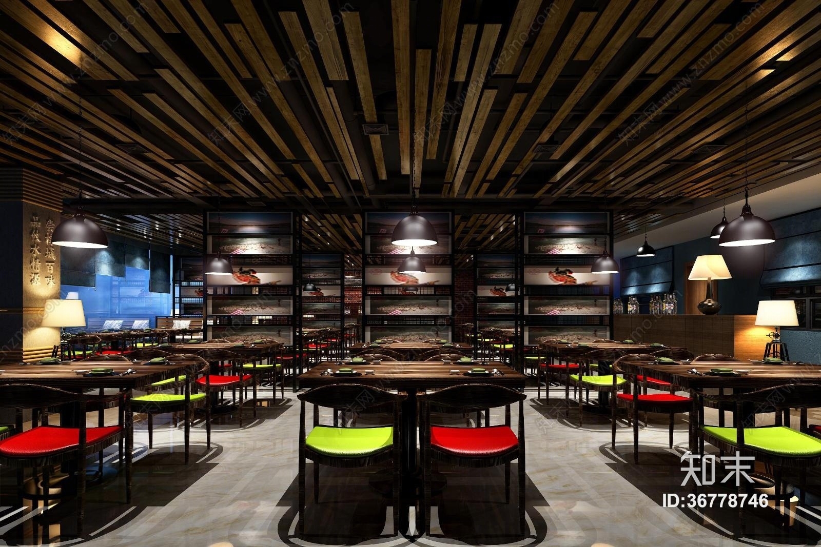 新中式餐厅茶吧咖啡厅餐桌椅3D模型下载【ID:36778746】