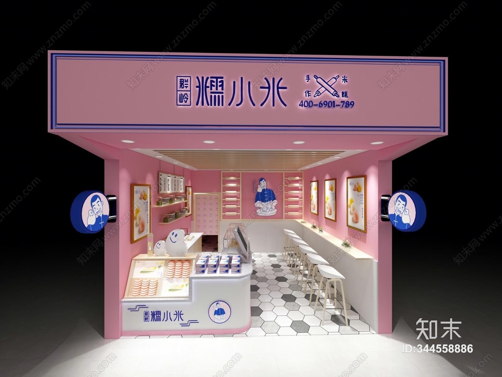现代诺小米甜品店3D模型下载【ID:344558886】