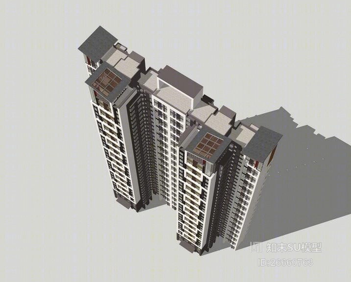 新中式高层住宅SU模型下载【ID:26660763】