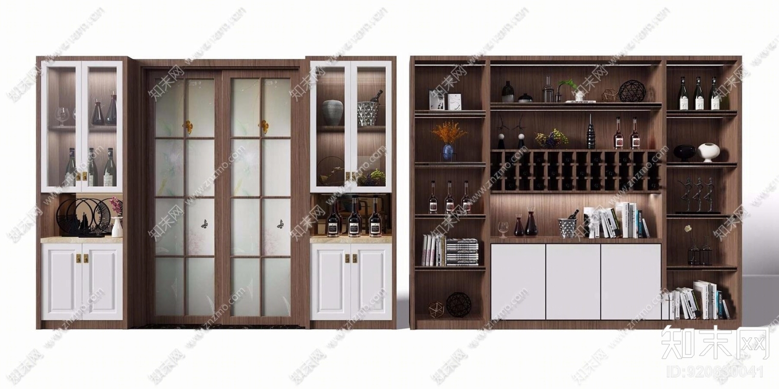 现代实木推拉门酒柜3D模型下载【ID:920630041】