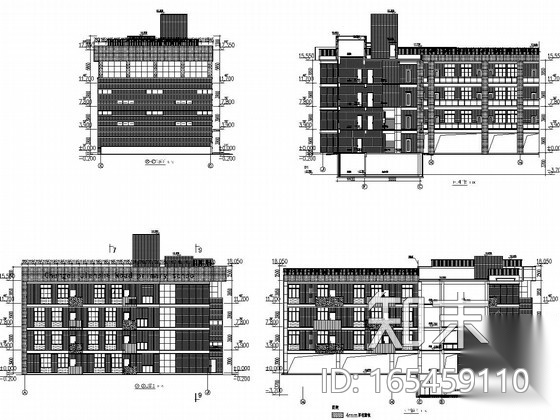 五层小学教学楼干挂铝塑板墙幕墙施工图cad施工图下载【ID:165459110】
