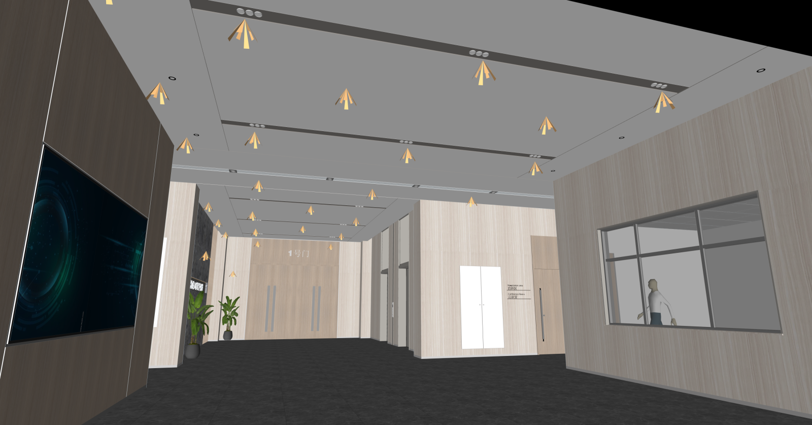 现代办公大堂SU模型下载【ID:1215938165】