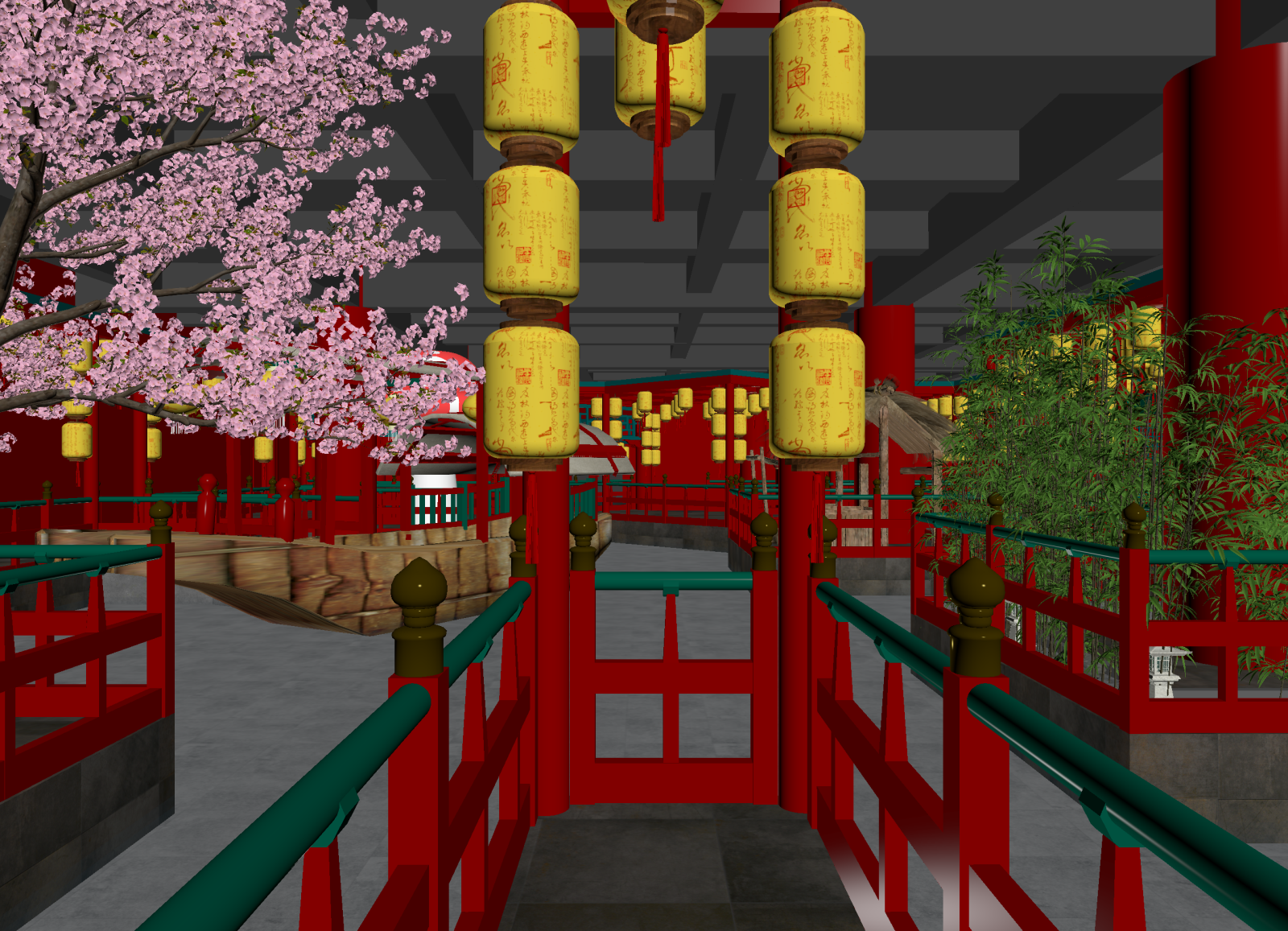 新中式廊架空间3D模型下载【ID:1215116075】