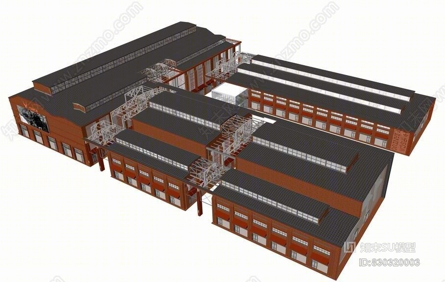 红砖厂房建筑SU模型下载【ID:830320003】