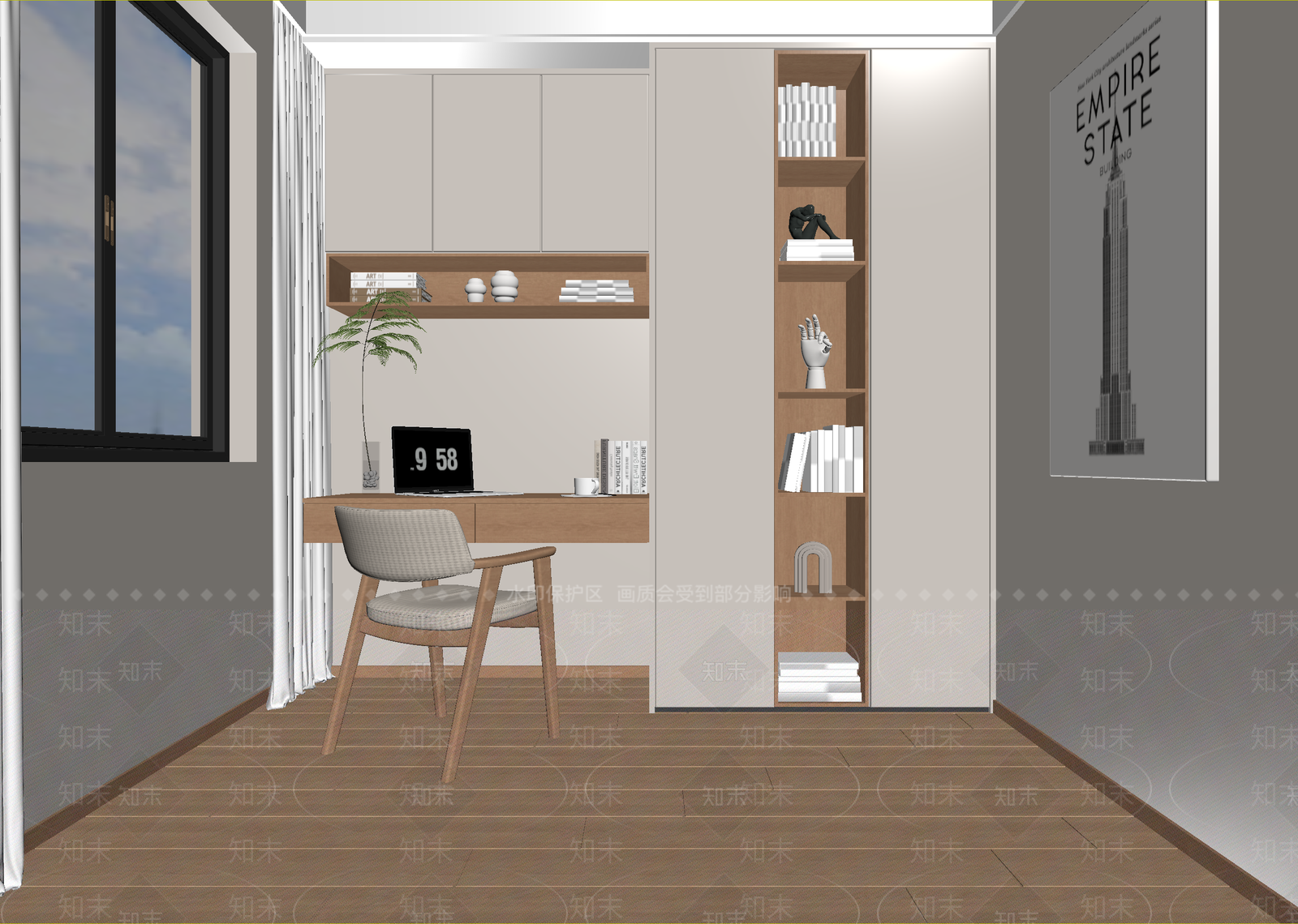 原木书房3D模型下载【ID:1215164222】