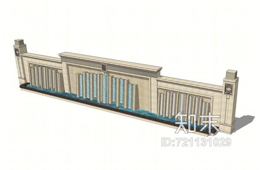 跌水景墙SU模型下载【ID:721131029】