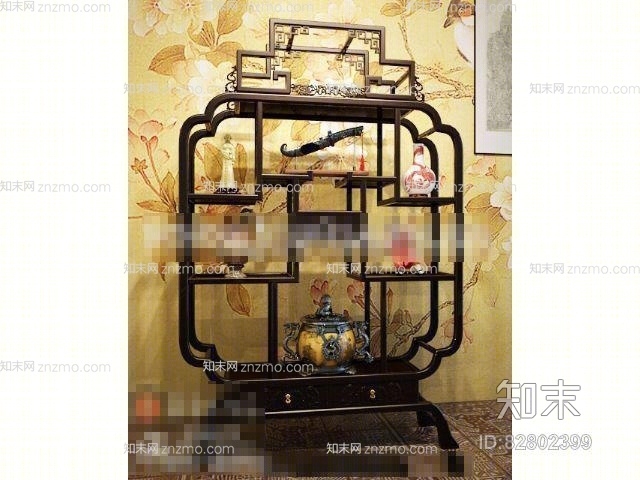 棕色木艺置物架3D模型下载【ID:82802399】