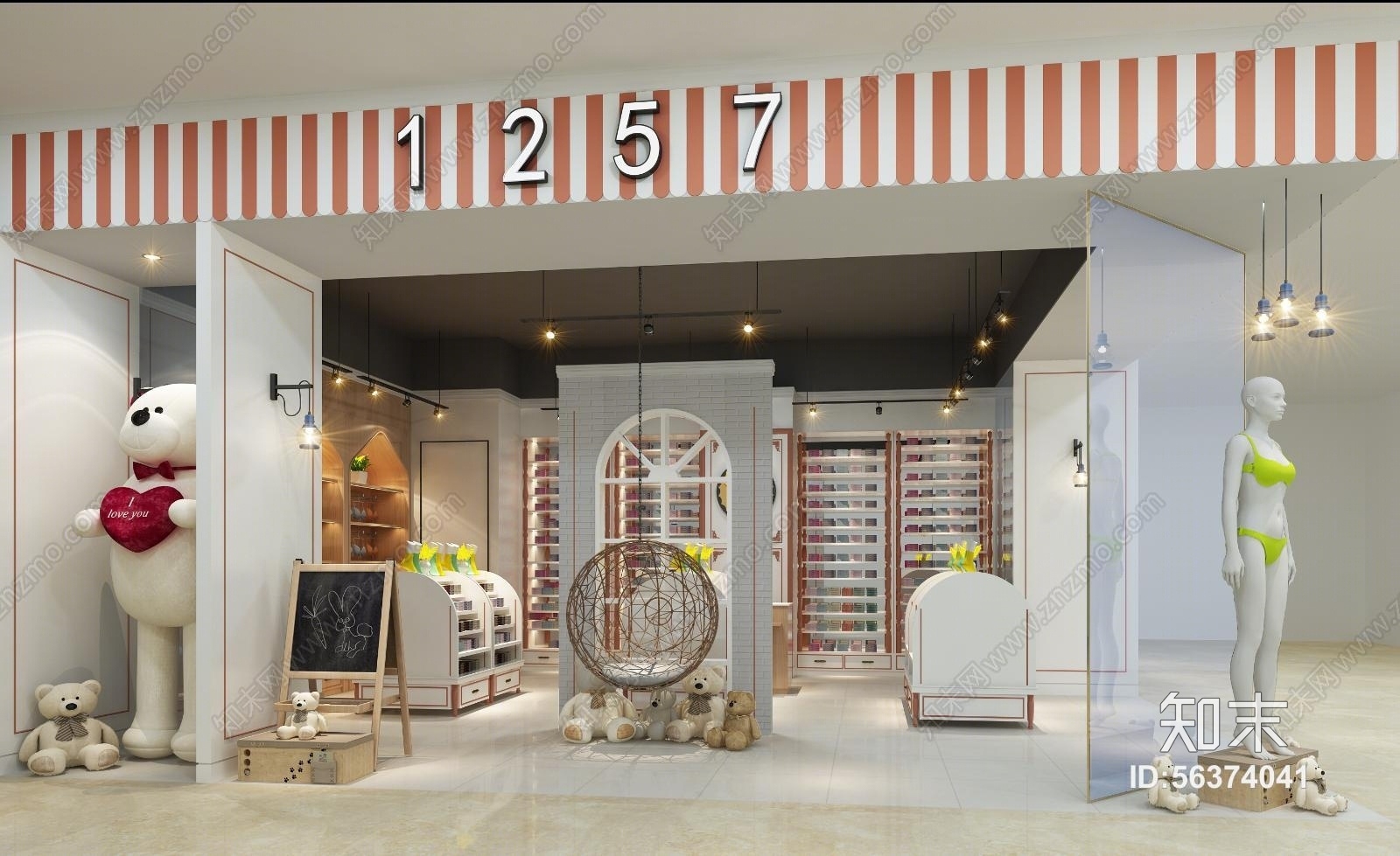 现在欧式简约内衣店门面3D模型下载【ID:56374041】