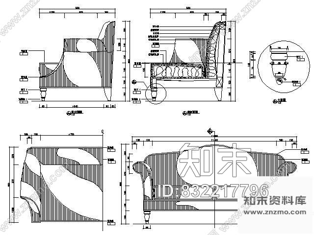 图块/节点客房沙发大样施工图下载【ID:832217796】