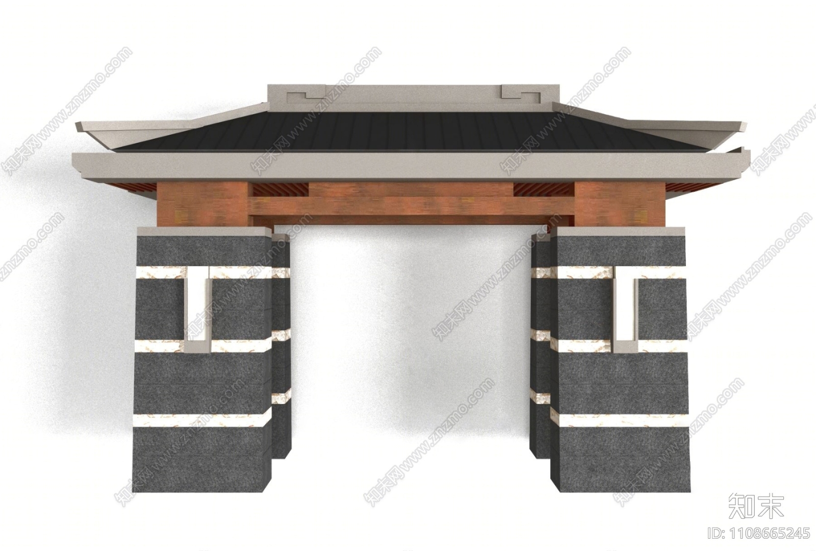 新中式进门建筑构件3D模型下载【ID:1108665245】