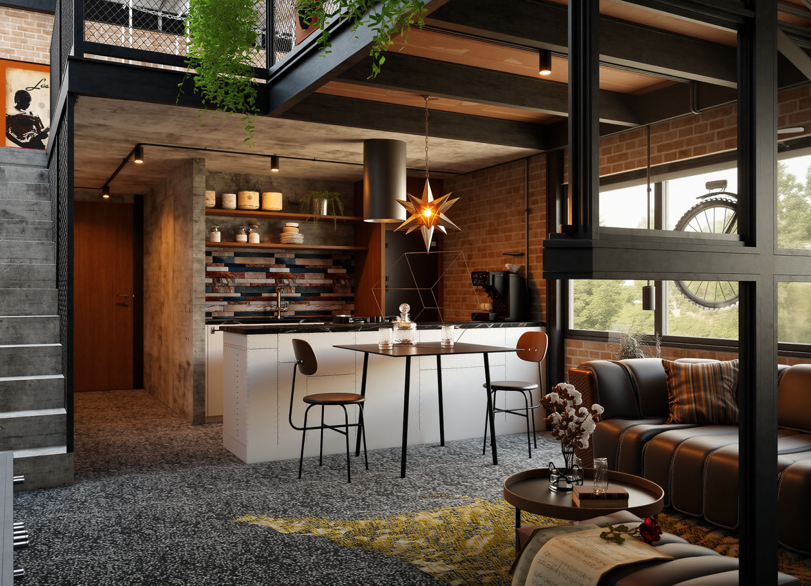 工业挑空客厅3D模型下载【ID:1214660371】