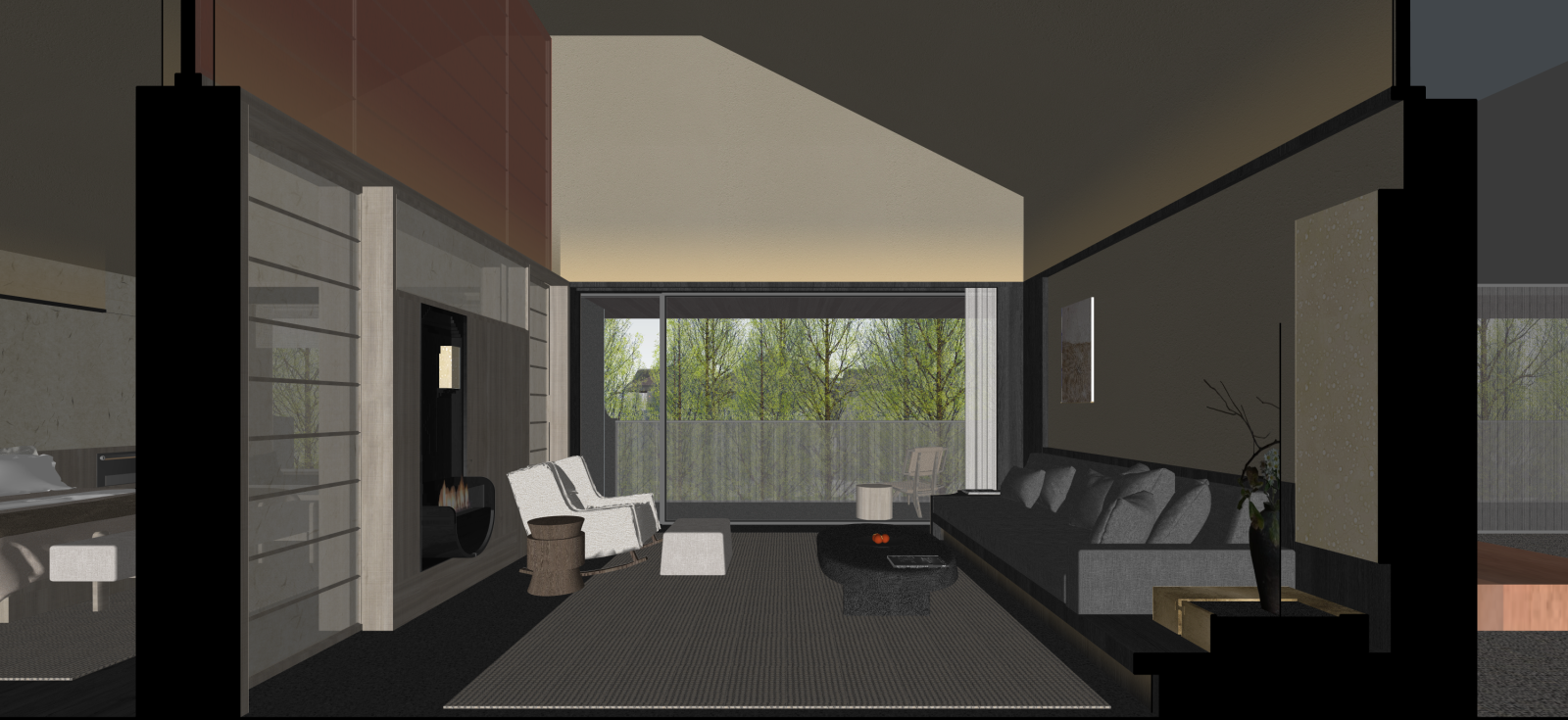 现代挑空客厅SU模型下载【ID:1222107679】