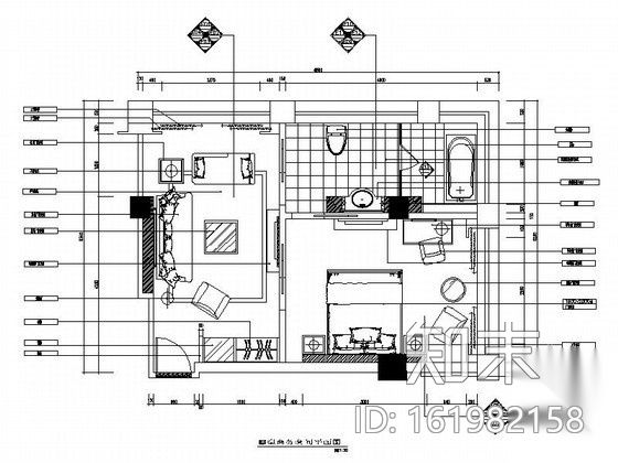 某大酒店简洁套房室内装修图cad施工图下载【ID:161982158】