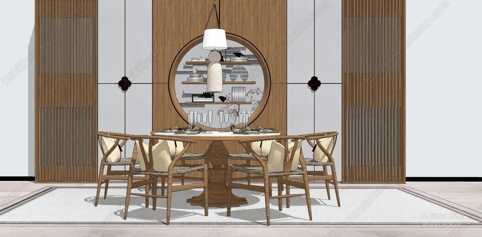 日式风格餐桌SU模型下载【ID:651252644】
