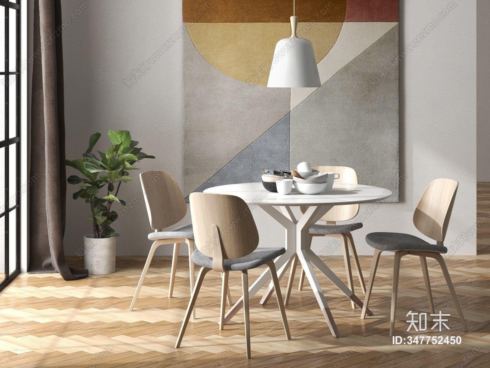 北欧圆形餐桌椅3D模型下载【ID:347752450】