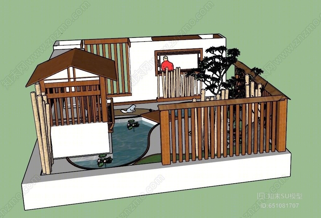 中式风格景观小建筑SU模型下载【ID:651081707】