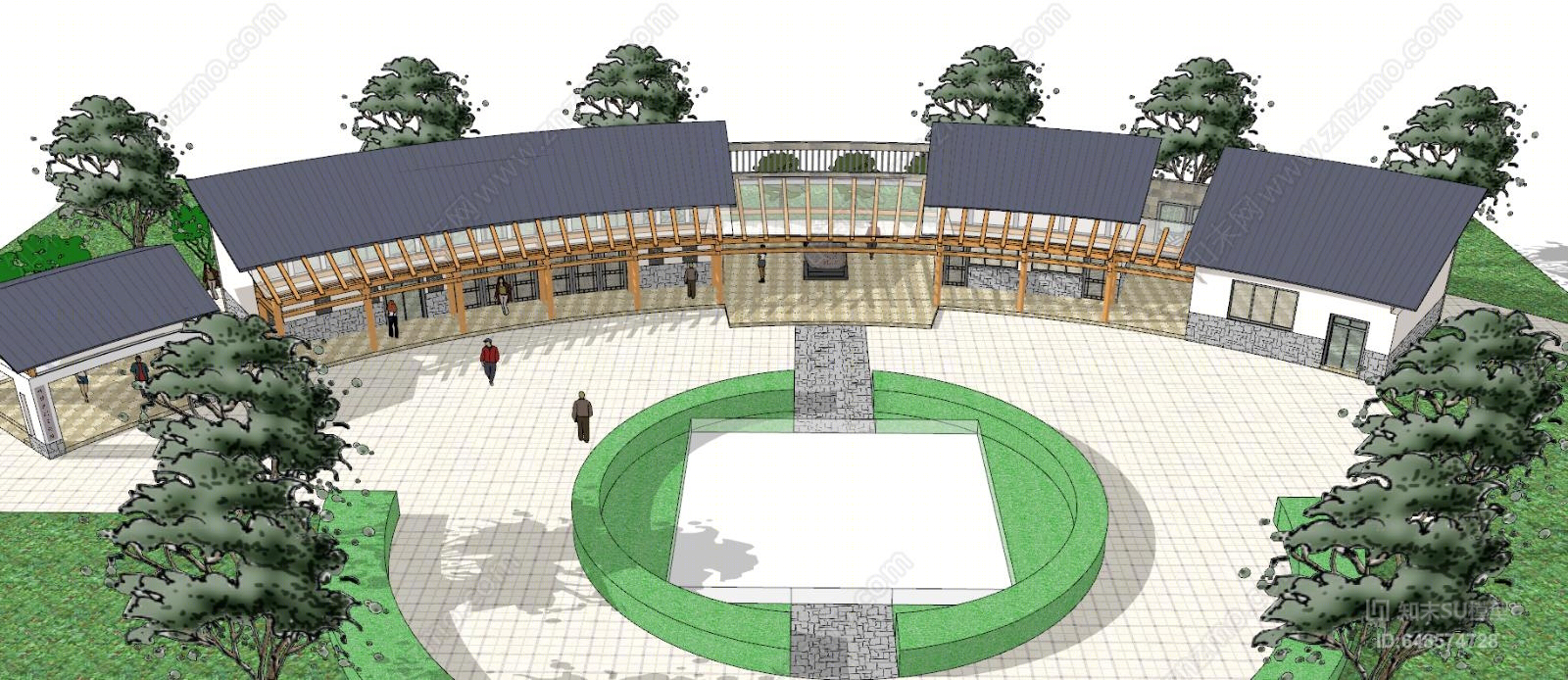 新中式风格景观小建筑岭南文化奕台SU模型下载【ID:648574728】