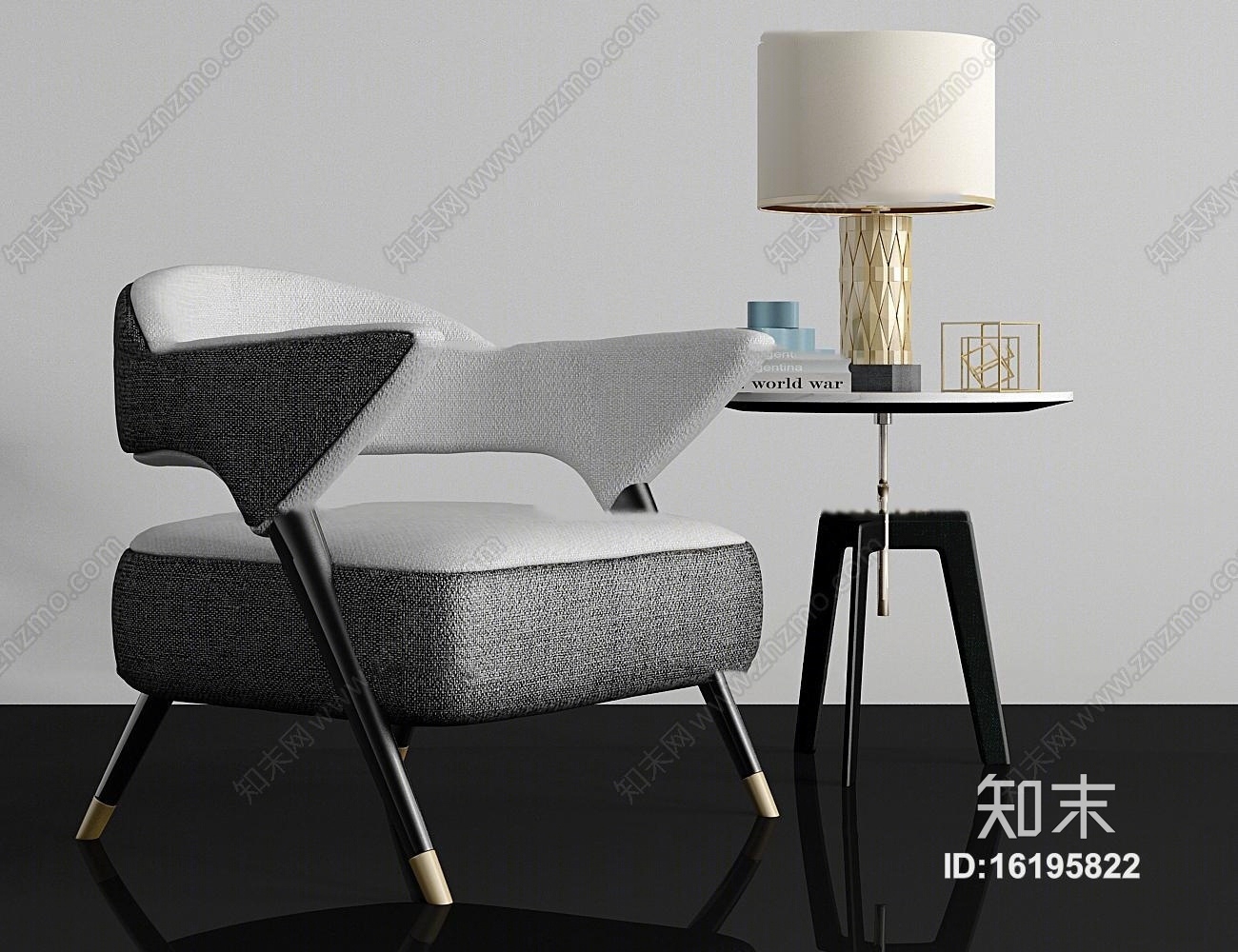 现代布艺沙发圆几3D模型下载【ID:16195822】