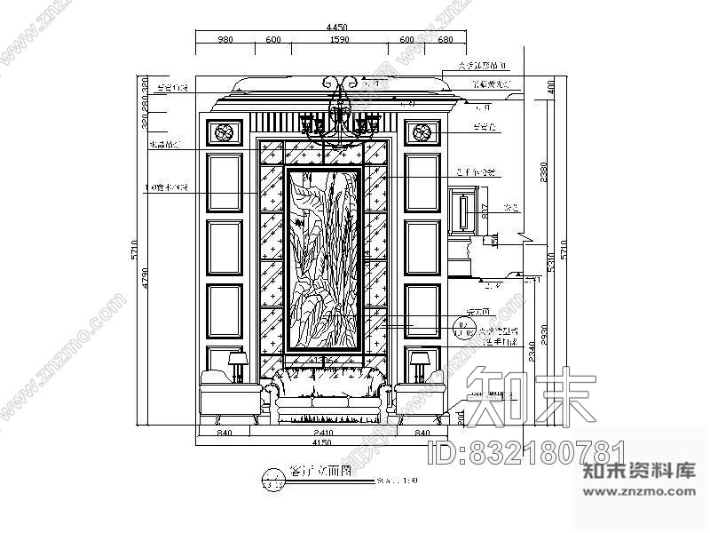 图块/节点欧式背景墙立面图cad施工图下载【ID:832180781】