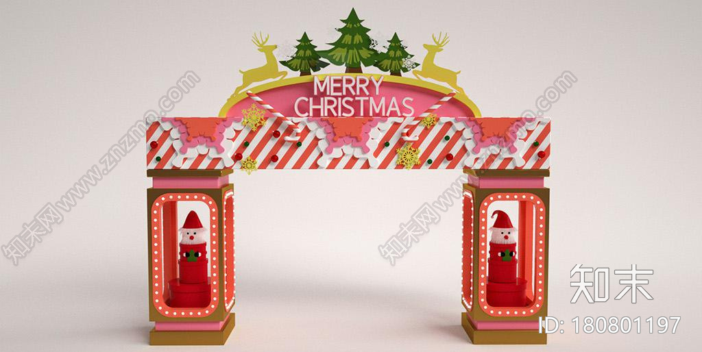 粉红色系卡通风格圣诞节日门头C4D美陈CG模型下载【ID:180801197】