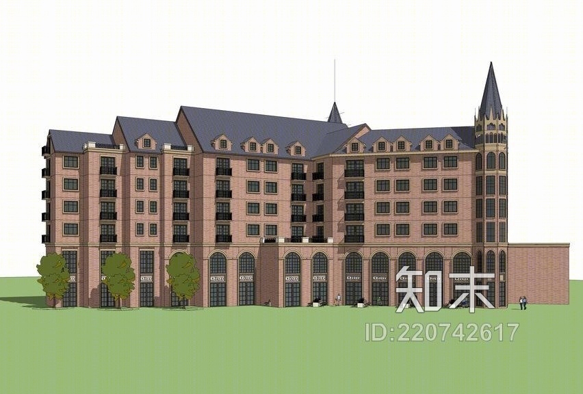 英伦风多层住宅SU模型下载【ID:220742617】