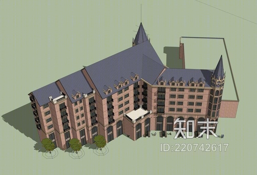 英伦风多层住宅SU模型下载【ID:220742617】