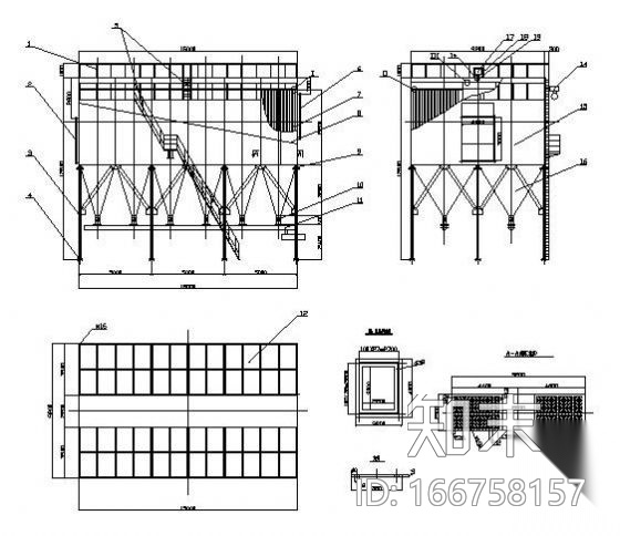 布袋除尘器示意图cad施工图下载【ID:166758157】