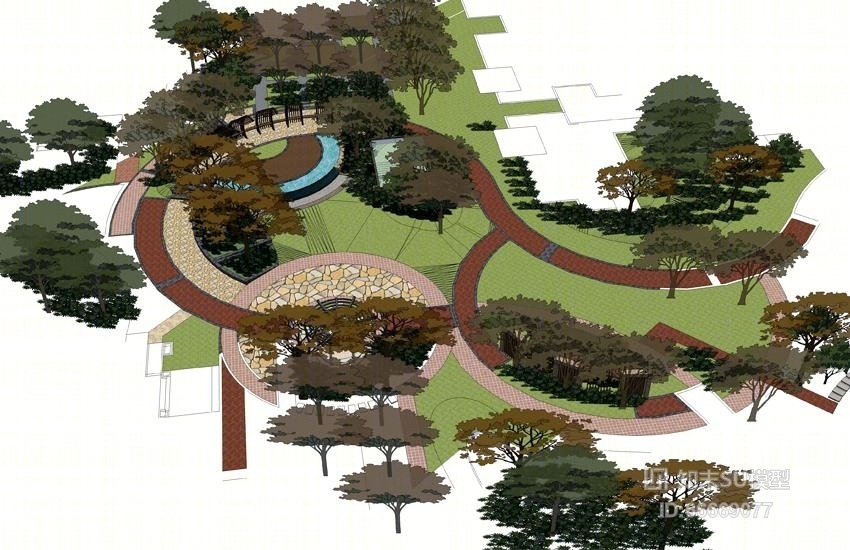 小公园园林景观设计SU模型下载【ID:66669077】