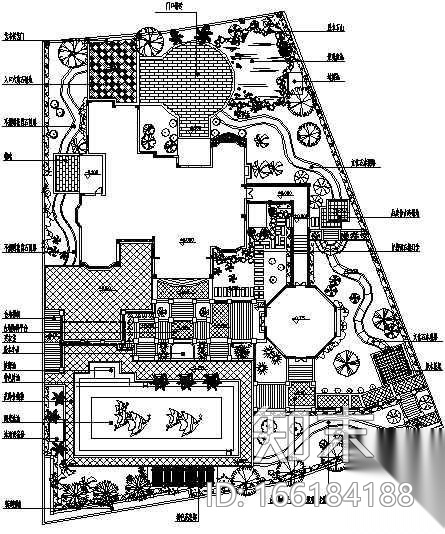 某豪华别墅花园总图设计cad施工图下载【ID:166184188】