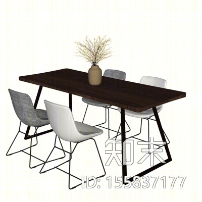 现代铁艺餐桌椅SU模型下载【ID:155837177】