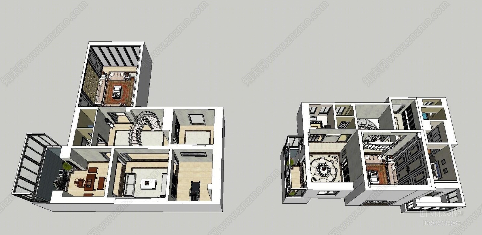 欧式别墅客厅SU模型下载【ID:943138960】