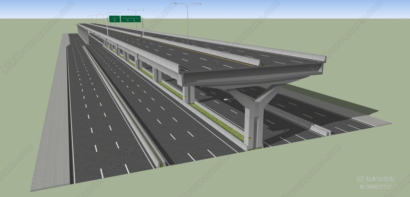 工业公建高架桥公路高速公路路牌高架道路马路su模型 Id 知末su模型网