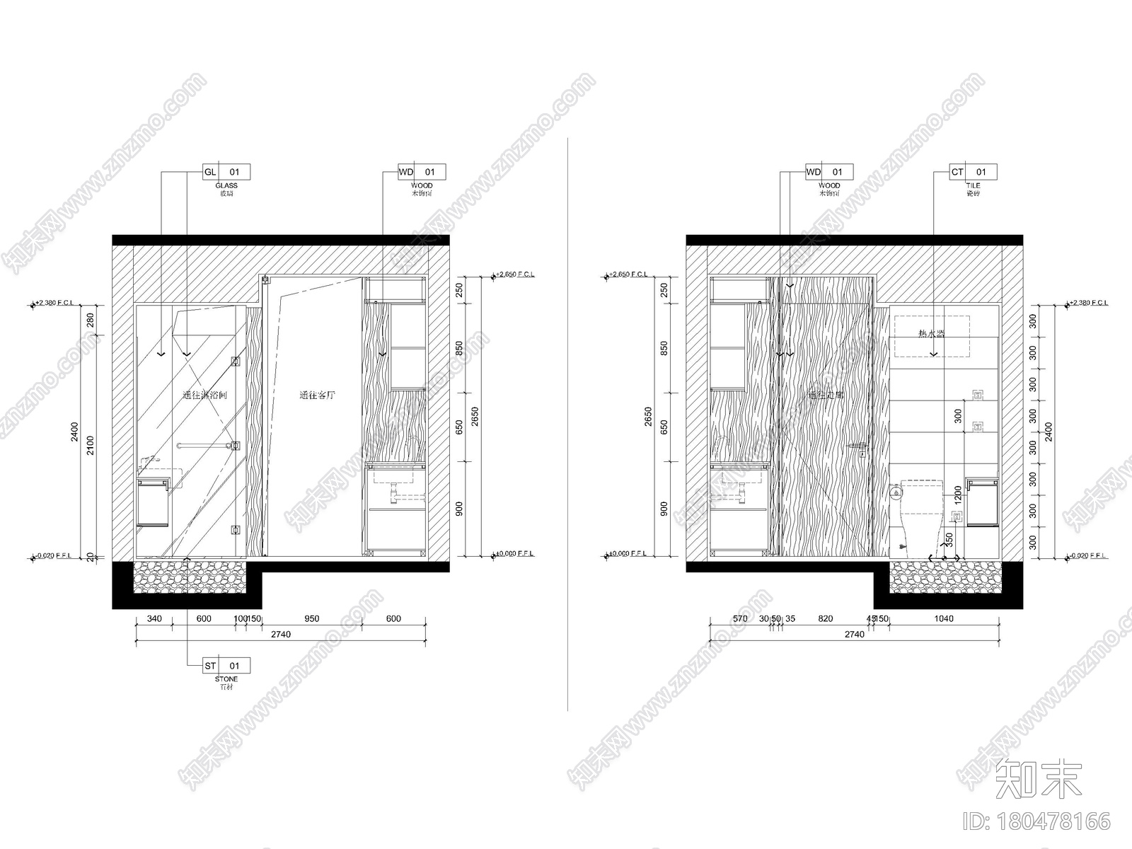 [贵州]21㎡现代平层公寓室内装修设计施工图施工图下载【ID:180478166】