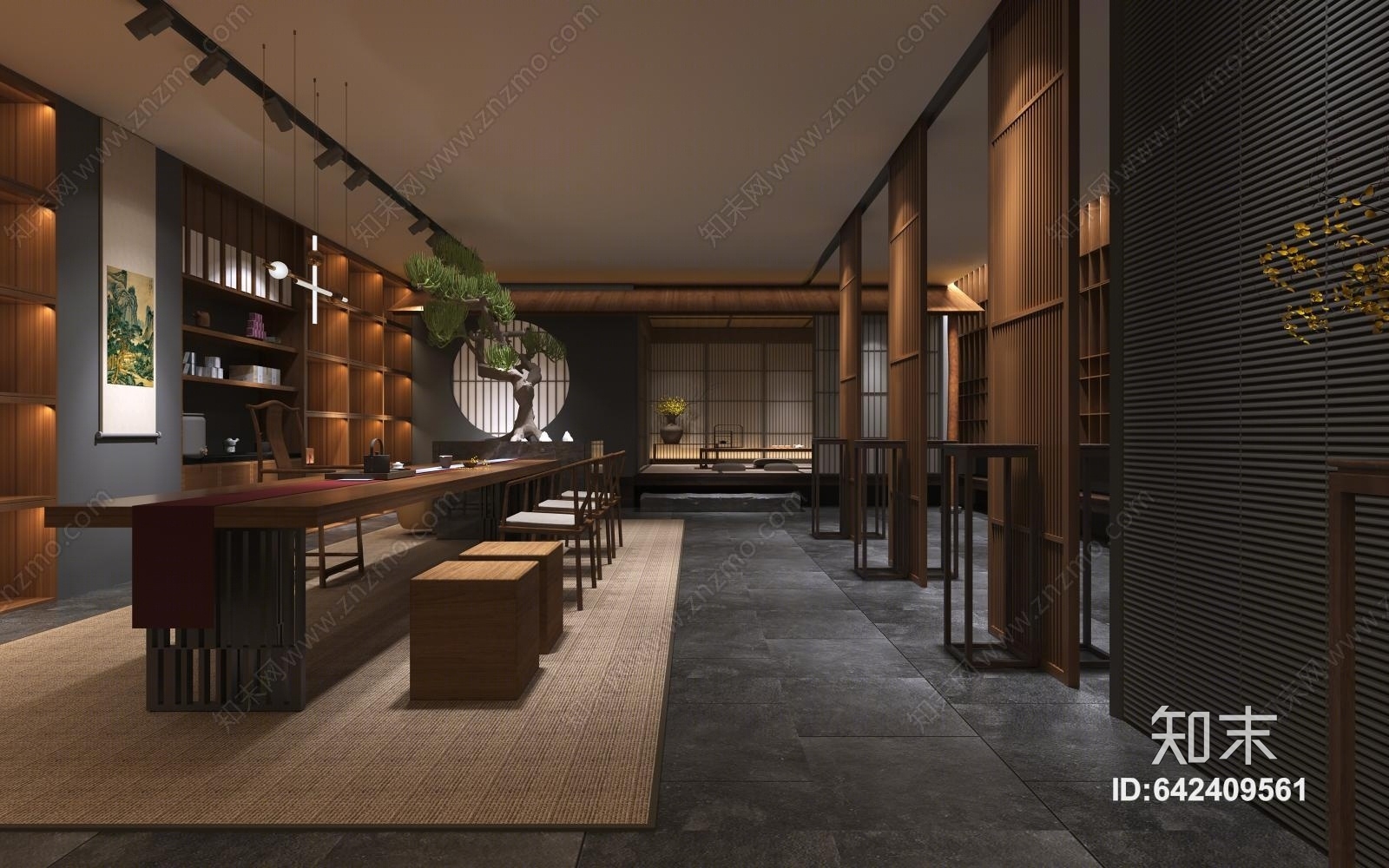 新中式工装茶室3D模型下载【ID:642409561】