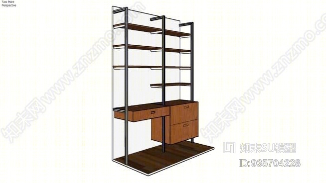 ISS设计-65“宽的2盘架杆式桌子，带拉出式键盘和文件抽屉SU模型下载【ID:935704228】