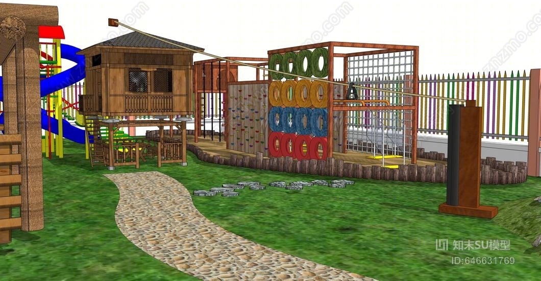 幼儿园庭院景观SU模型下载【ID:646631769】