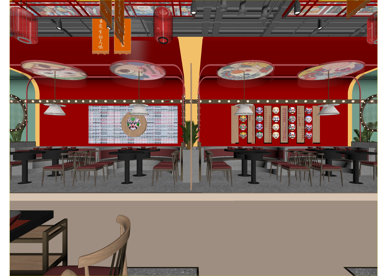 新中式中餐厅3D模型下载【ID:1214380196】